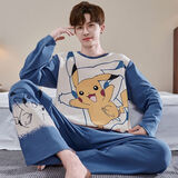 苔真纯棉男士睡衣春秋季长袖青少年学生大码卡通睡衣男秋冬家居服套装 LWE3378纯棉 2XL 码 (推荐150-170斤)