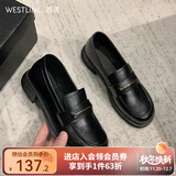 西遇乐福鞋女2025新款秋季简约法式一脚蹬小皮鞋通勤黑色单鞋 黑色 36预售15天 35