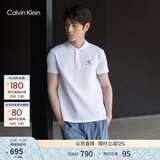 Calvin KleinJeans夏季男士商务休闲通勤ck翻领字母印花透气短袖T恤POLO衫 YAF-白色 M （建议130-150斤）