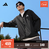 adidas拒水防泼凉感防晒UPF50+连帽防晒衣皮肤衣男女阿迪达斯 黑色   M  