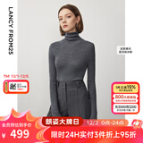 朗姿【朗姿羊毛Basic衣橱】纯羊毛法式毛针织衫冬季新款修身长袖毛衣 深灰色2 XL