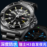 野狼手表緑水鬼男士全自动机械表防水氚气夜光运动军事风格男表V1019 全黑款-蓝光