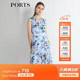 PORTS宝姿新品女装V领不规则印花连衣裙LN8D268HPS065 天蓝色印花 M (6)