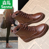 森馬马丁靴女靴英伦风学生东北保暖雪地短靴女生鞋靴女款高帮靴女鞋 WZ棕色中筒-单里款【偏大一码】 37