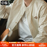马登工装美式复古条纹棒球衫男士衬衣外套春秋薄款宽松长袖衬衫男上衣 条纹 【男生衬衫/轻奢高级感】 S （165/88A）