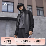 adidas拒水加绒内胆三合一连帽外套男女秋冬阿迪达斯官方轻运动 固态深灰   XL  