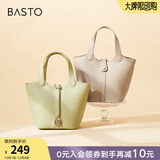 百思图商场同款时尚大容量手拎托特包水桶包单肩斜挎包女X2892BX3 杏色 F