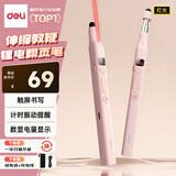 得力（deli）屏显激光翻页笔教师用伸缩教鞭希沃白板PPT演讲笔数显电量 无线演示课件笔计时提醒 红光MA116粉