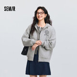 森马（Semir）外套女春季连帽字母刺绣宽松落肩夹克分割学院风上衣101125108002