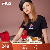 斐乐（FILA）官方女士短袖T恤夏印花运动女装针织短袖套头衫小熊T刺绣上衣 传奇蓝-NV S 160/80A