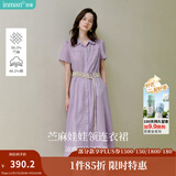 茵曼（INMAN）【苎麻】法式娃娃领连衣裙女装2025夏季新品泡泡袖裙子 冰兰紫 XL