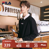 FILA 斐乐官方男装情侣款卫衣秋冬男女同款休闲卫衣加绒保暖上衣 正黑色-BK（加绒） 180/100A/XL