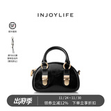 INJOYLIFE锁扣馒头包黑金千金风高级感复古单肩斜挎包小手提包贝壳包 黑色