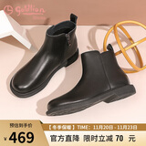 金利来（Goldlion）女鞋圆头中跟靴子牛皮革短靴女切尔西靴66214000701B黑色38