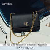 Calvin Klein通勤风小众单肩包礼物荔枝纹包包金属搭扣链条翻盖CK女包斜挎包 YIQ-黑金 OS