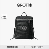 GROTTO个乐黑石双肩包大容量褶皱绵羊皮软皮背包电脑包通勤旅行包 黑石背包S（银标）