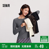 森马（Semir）长袖T恤女吸湿发热抗菌紧身内搭2024圆领抓绒套头衫109724101007