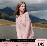 三彩【宋轶同款】2025秋款系带V领针织衫落肩袖慵懒宽松毛衣外套M 肉桂粉 M 160/84A