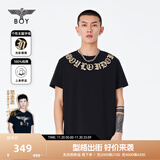 BOY LONDON春男女同款短袖仿烫金环形印花老鹰潮牌T恤N01903 黑色 L
