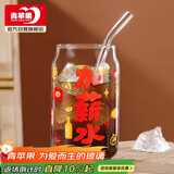青苹果水杯吸管杯 耐热玻璃杯牛奶杯可乐杯加薪水杯满满薪水