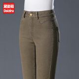 黛姿茹纯棉直筒休闲裤女秋冬季2025新款女装高腰显瘦加绒大码中年女裤 棕绿色/春秋常规 3XL (31) 【推荐130-140斤】