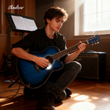 安德鲁（ANDREW）民谣吉他单板初学者面单吉他新手入门木吉它乐器 38英寸渐变蓝色+礼包【初学】