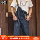 马登工装美式复古情侣甲板背带裤水洗丹宁直筒阔腿牛仔裤休闲长裤男潮 牛仔蓝 M