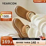 意尔康靴子 雪地靴2025冬季新款短筒靴加绒保暖舒适棉靴男女情侣款 驼色（女款） 36