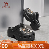 骆驼（CAMEL）洞洞鞋女时尚DIY鞋花休闲凉鞋显高凉拖鞋 L25M071023 黑色 40-41