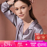 金三塔真丝睡衣女100%桑蚕丝外穿丝滑亲肤两件套睡裤居家服礼物 19姆米高级灰 L