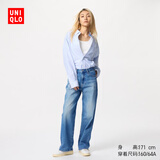 优衣库女装宽松直筒牛仔裤/水洗产品/阔感裤474934 479001 474934/64湖蓝色 25 /160/64A