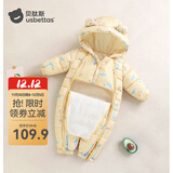 贝肽斯婴儿衣服宝宝连体衣保暖外出棉服冬季加绒加厚夹棉连帽哈衣 黄色长颈鹿 80