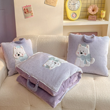 红蜻蜓（RED DRAGONFLY）抱枕被子两用抱枕被二合一加厚加绒抱枕盖毯二合一办公室午睡毯 波点-紫【高克重牛奶绒 便携手提式设计】 抱枕40*40打开被子100*145