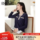 欧莎（OSA）白色长袖V领轻薄针织衫女装2025秋新款小香风上衣内搭女可外穿 宝蓝色E M