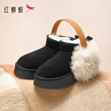 红蜻蜓雪地靴秋冬厚底增高加绒百搭棉鞋保暖短靴女靴WTC45787黑色36