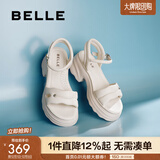 百丽（Belle）厚底增高凉鞋女商场同款真皮质感凉鞋D7Z2DBL5 米白 36 (230mm)