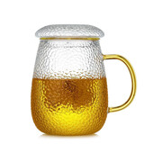 绿昌明耐热玻璃杯茶杯泡茶杯花茶杯锤纹杯带过滤茶水分离喝水杯子办公杯 大蘑菇杯  560ml