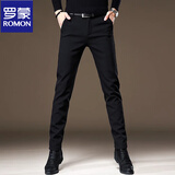 罗蒙休闲裤男简约四季韩版四面弹时尚潮流百搭垂感修身弹力黑色西装裤 黑色 32