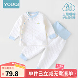 优奇婴儿衣服秋冬套装宝宝保暖夹棉内衣高腰护肚男女儿童2件套秋冬装 秋冬【高腰】浅蓝 80