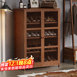 安尔雅新中式鞋柜门口简易鞋架家用收纳透气大容量多层玄关柜 双门款