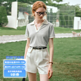 Olrain欧芮儿美式复古短袖T恤女夏季女装撞色polo领上衣衣服polo衫 花灰色 XL