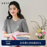 诗凡黎凉感天丝老钱莱赛尔POLO绞花针织衫25夏新薄圆领短袖开衫女 【短袖圆领套头】浅灰色 M