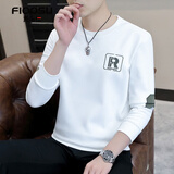 费洛仕春秋冬季新款上衣服男装长袖t恤男士秋衣韩版卫衣加绒加厚小衫 XQ5128白色(不加绒) L （105-120斤）