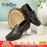 金利来（Goldlion）豆豆鞋男鞋秋季商务休闲鞋套脚男士皮鞋时尚鸵鸟纹乐福鞋皮鞋男 黑色（偏大一码） 43