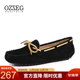 OZZEG澳洲豆豆鞋女春夏季真皮透气休闲单鞋平底防滑孕妇鞋软底一脚蹬懒 黑色 37