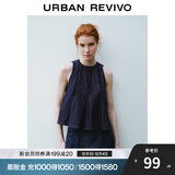 UR秋季新款女装设计感木耳边复古无袖牛仔衬衫UWU840091 蓝色 M