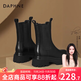 达芙妮官方马丁靴女加绒2025秋冬爆款烟筒靴子女英伦风中筒切尔西女靴 黑色（中筒-6cm跟高） 37