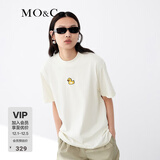 MO&Co.春夏卡通刺绣小黄鸭高领内搭上衣短袖T恤女黑色白色内搭 C11米白 S