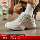 李宁跑步鞋男鞋秋冬季透气网面复古老爹鞋舒适休闲厚底增高运动鞋 云雾白/硬币灰-5 40