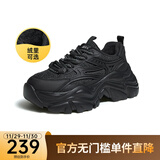骆驼（CAMEL）老爹鞋女网面厚底老爹鞋舒适增高运动休闲运动鞋子 L24S283078R黑色 【加绒款】 37